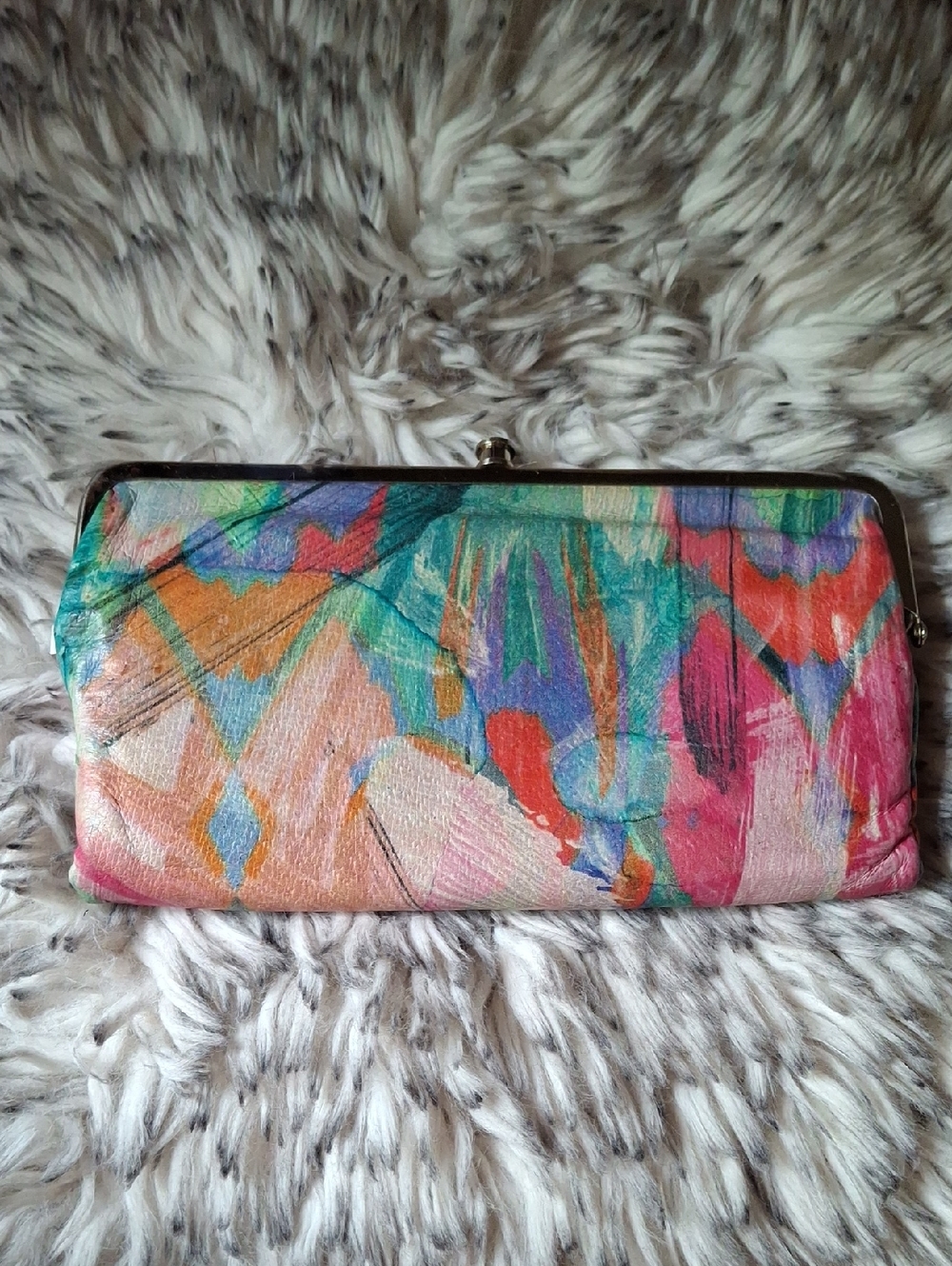 HOBO Multicolor Abstract Pattern Clutch – Pink, Teal, Orange, Purple
